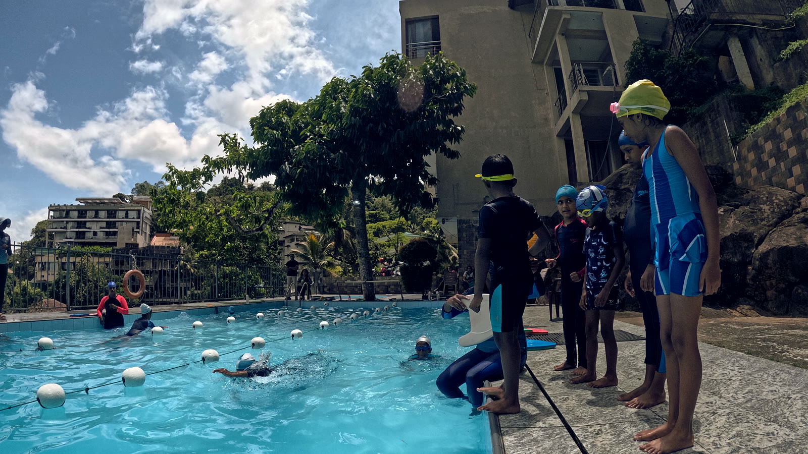 Apartment community pool group class